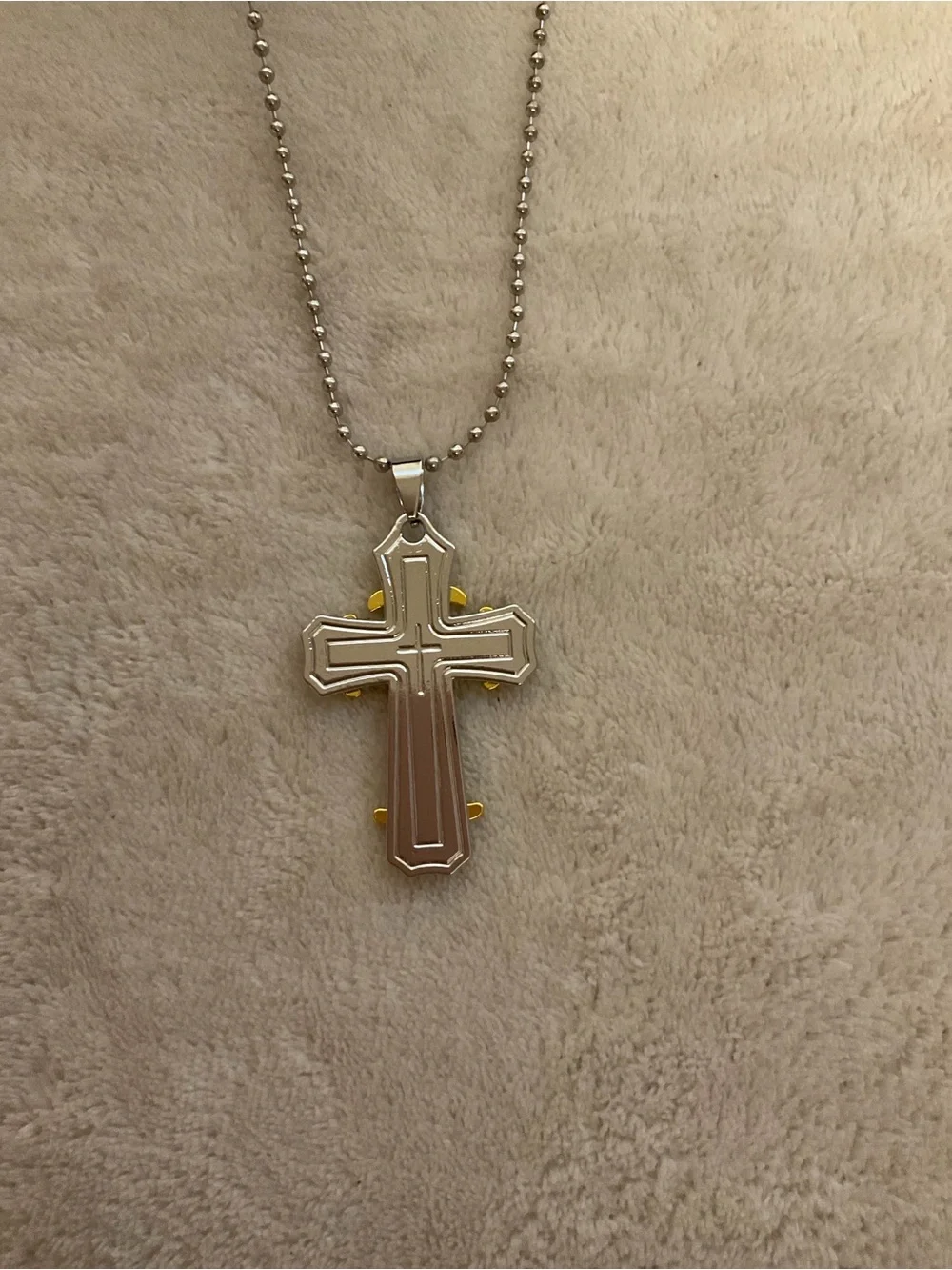 Two-Tone Cross Pendant Necklace in Silver and Yellow